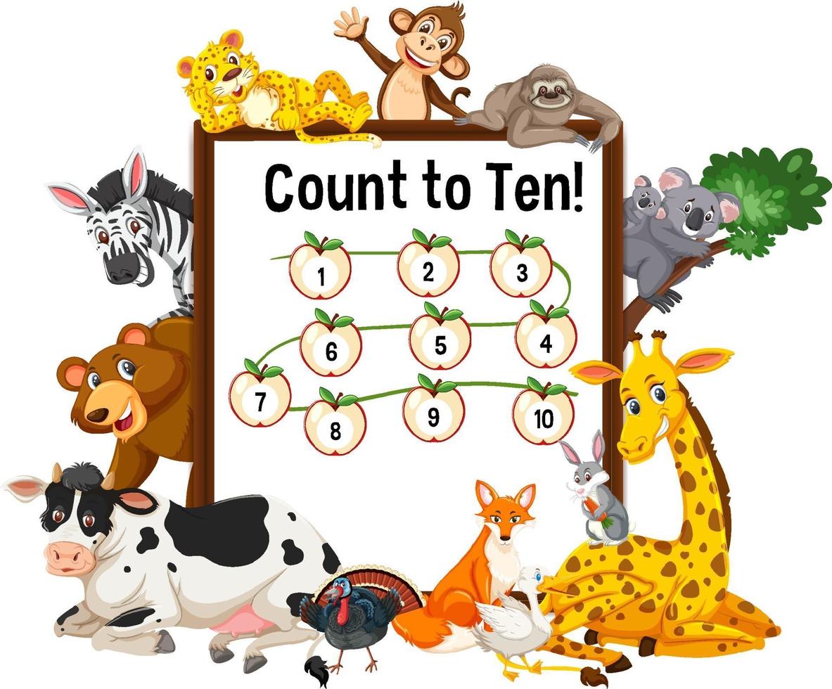 Count to ten board with wild animals vector