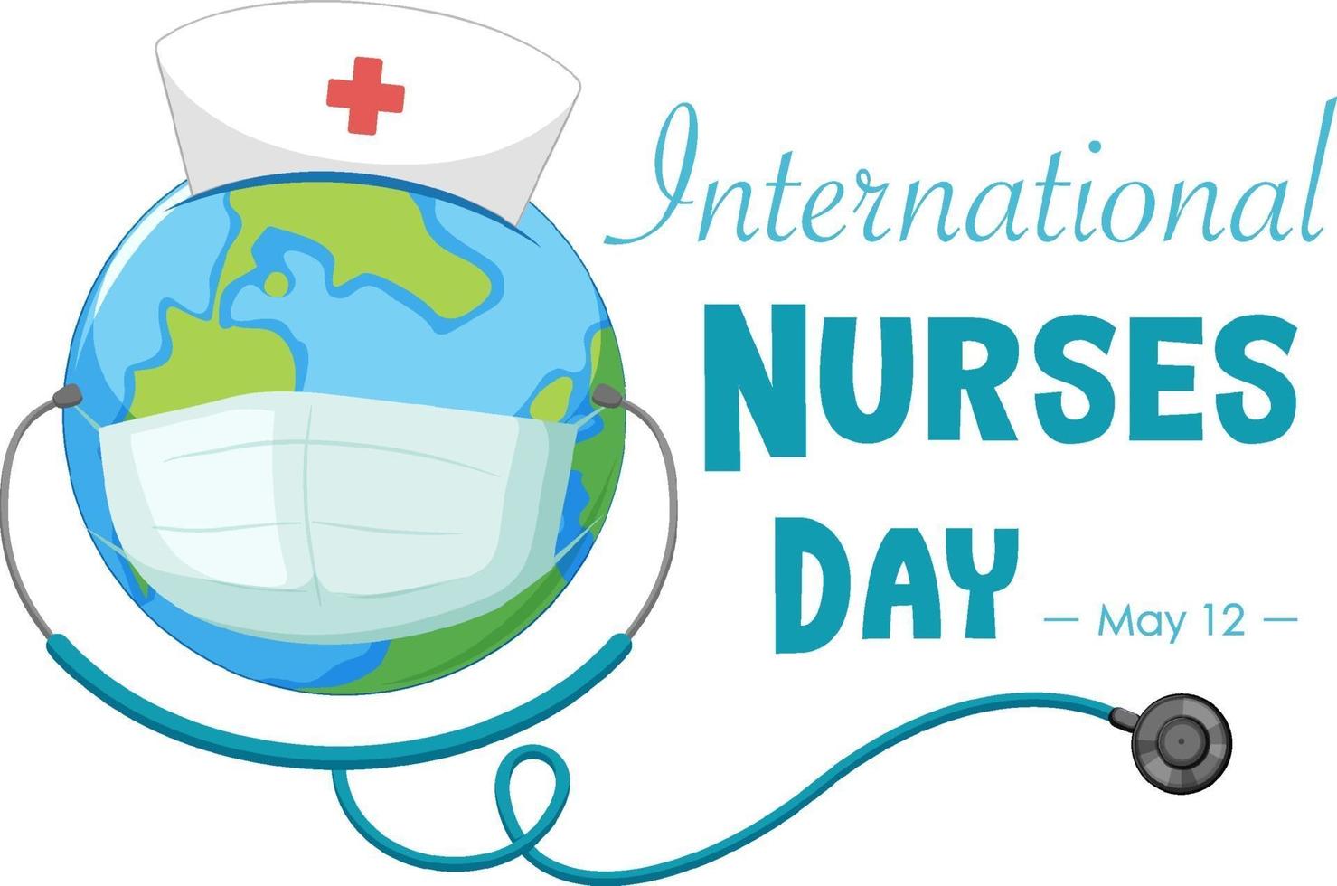 Happy international nurses day font with the earth wearing mask vector