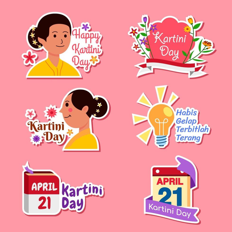 conjunto de pegatinas de celebración del día de kartini vector