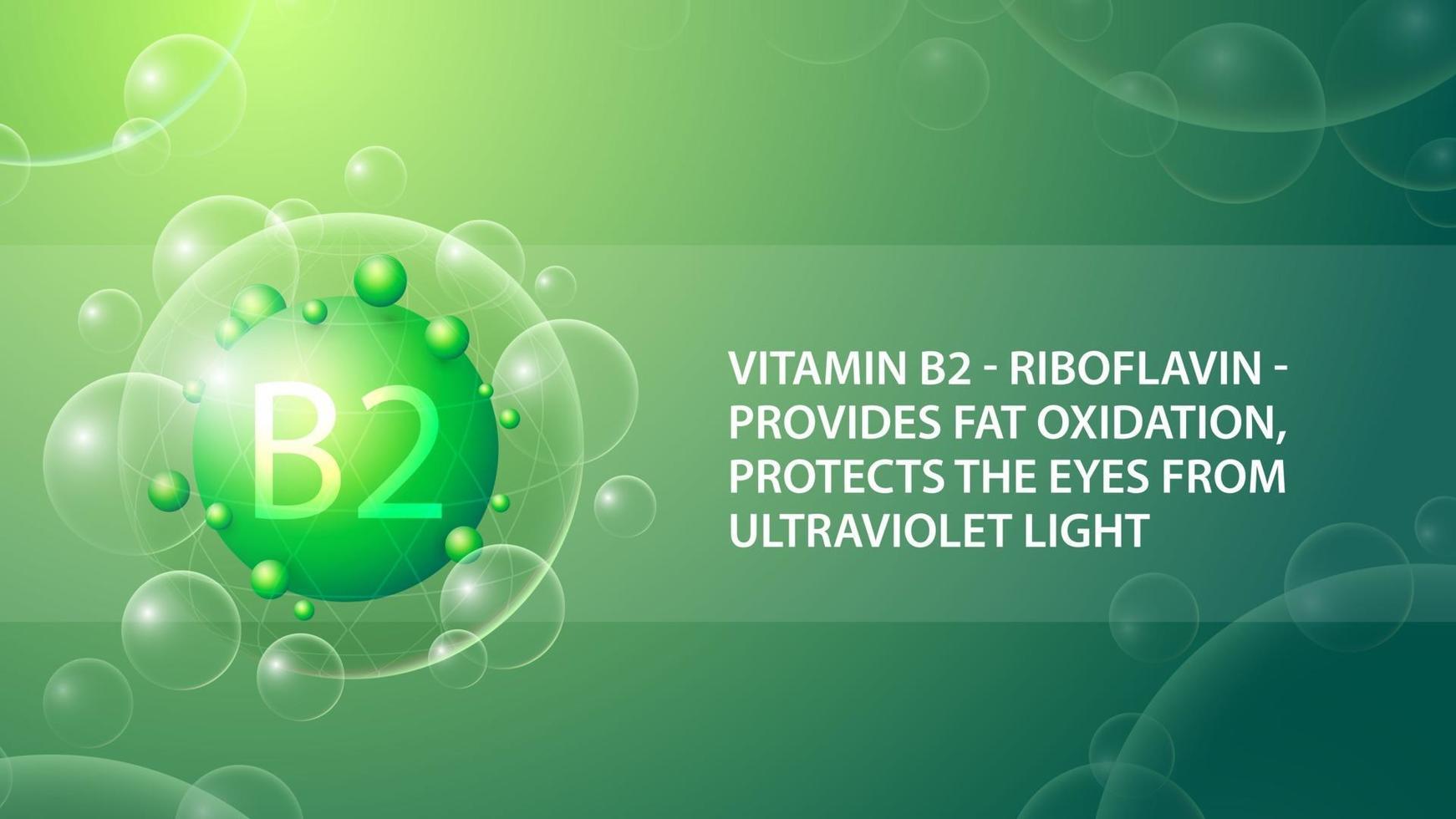 Vitamin B2, green information poster with abstract medicine capsule vector