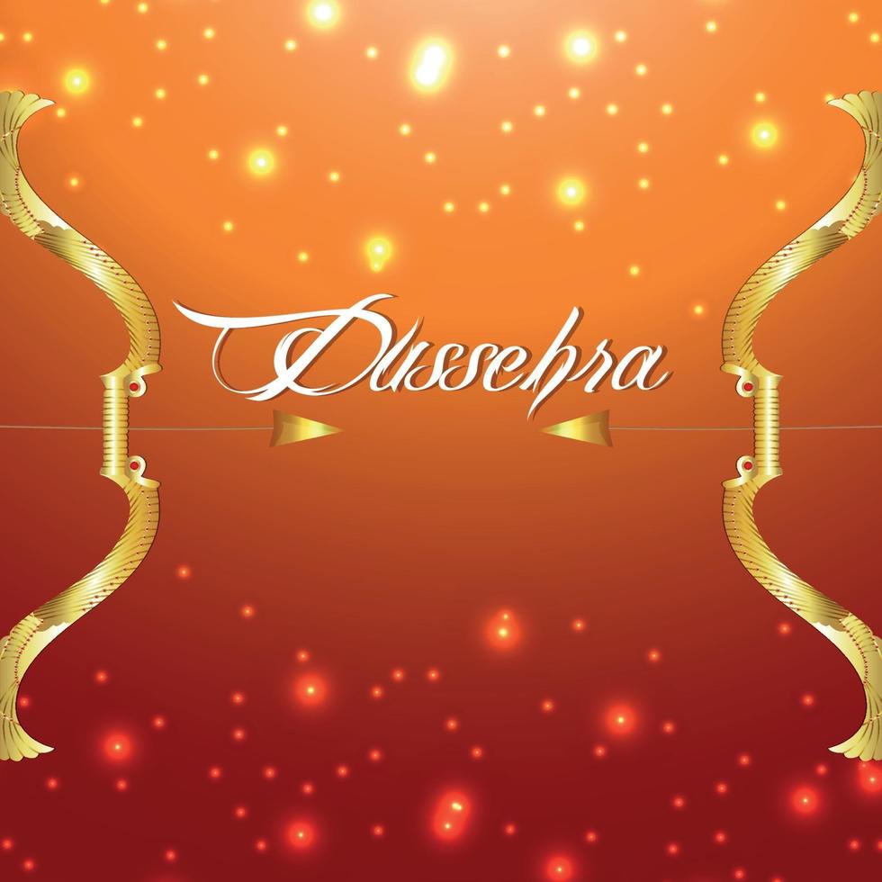 Feliz tarjeta de felicitación de invitación al festival indio dussehra con lazo dorado sobre fondo naranja vector
