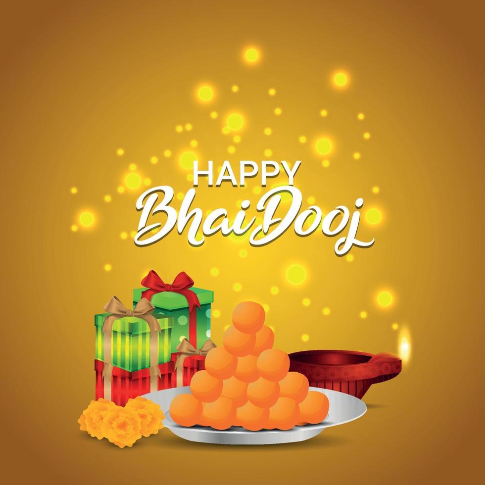 Tarjeta de felicitación de celebración del festival indio tradicional con ilustración vectorial creativa de bhai dooj vector