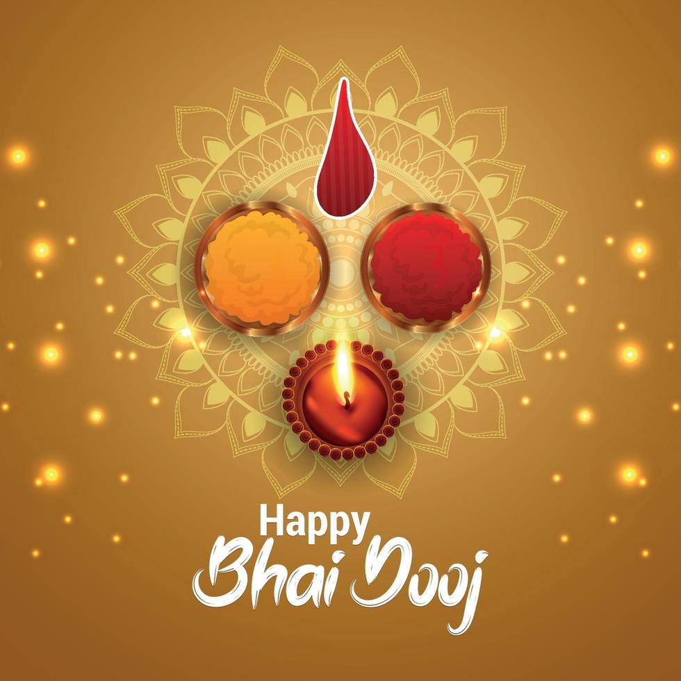 Tarjeta de felicitación de celebración del festival indio tradicional con ilustración vectorial creativa de bhai dooj vector