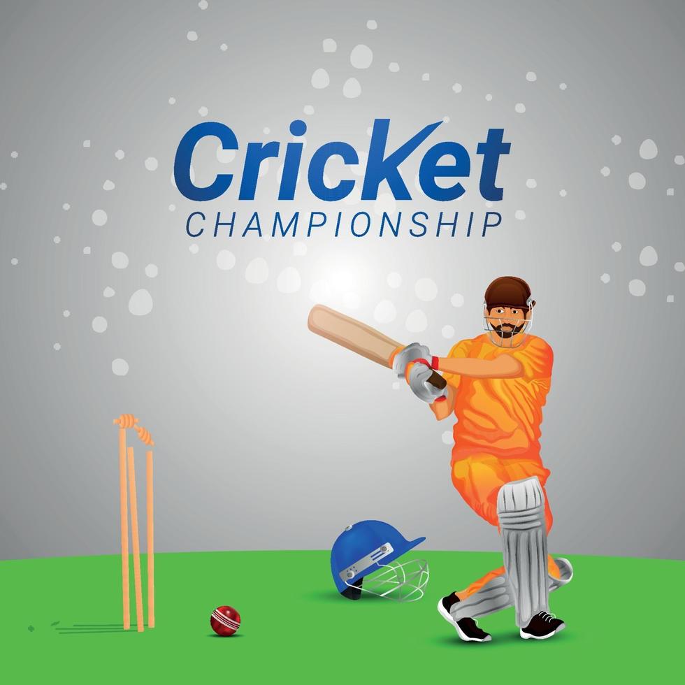 Ilustración vectorial de jugador de cricket con fondo de estadio para el campeonato de cricket vector