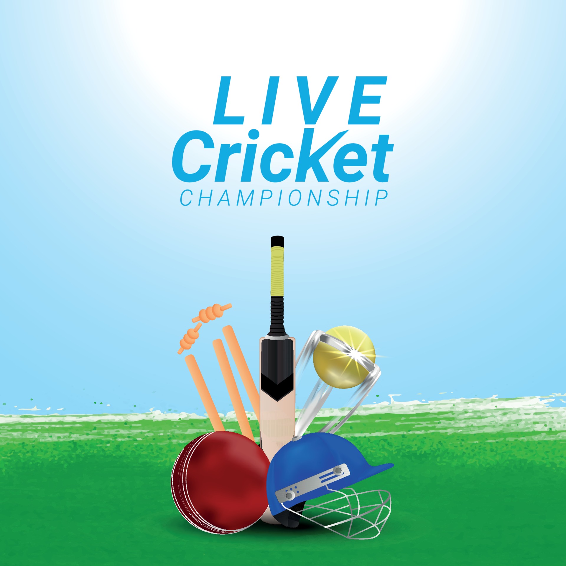 Live cricket tournament match with creative cricket equipment on creative background 2301958 Vector Art at Vecteezy