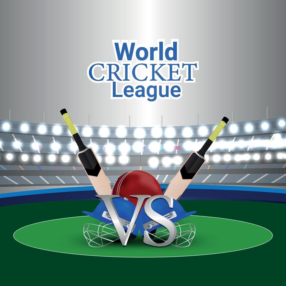 World cricket league on stadium background with cricket equipment vector