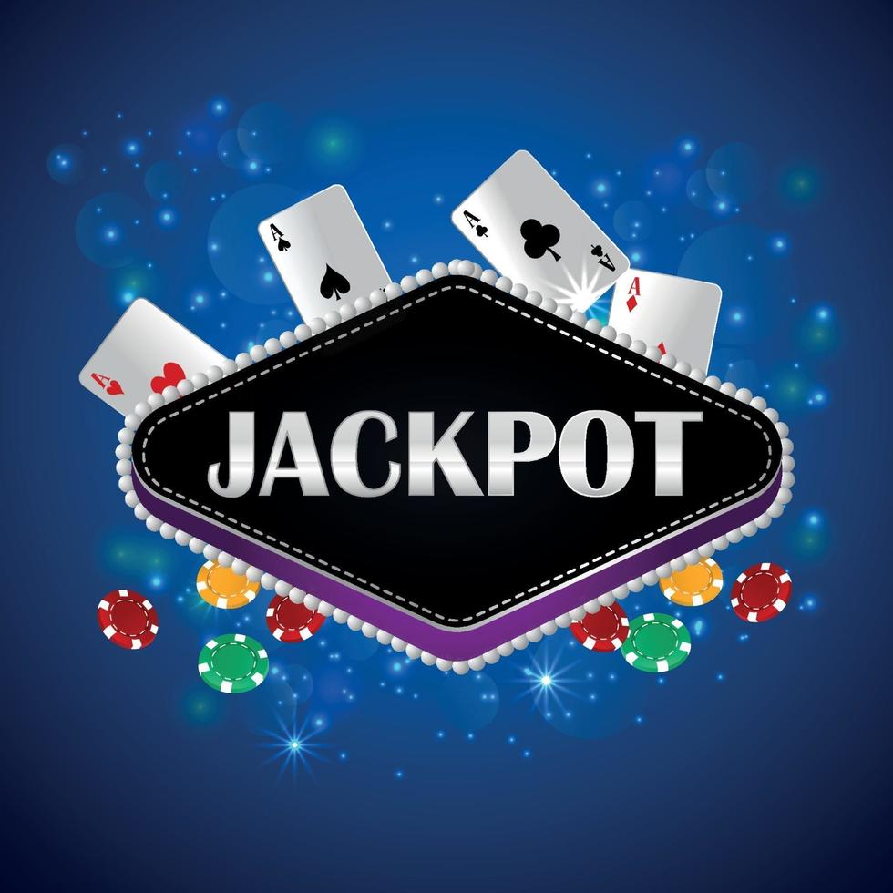 Jackpot casino creative vector illustration with playing card and casino chips