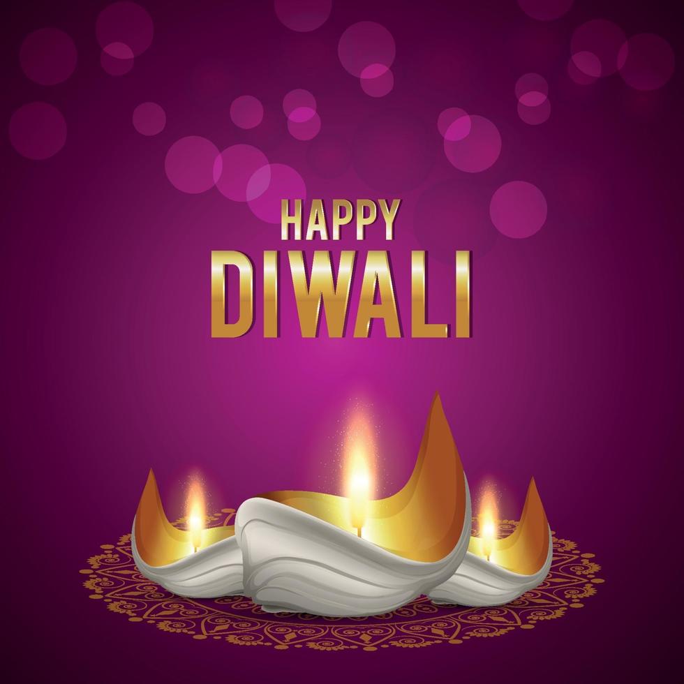 Happy diwali indian festival celebration greeting card with creative vector diya on background