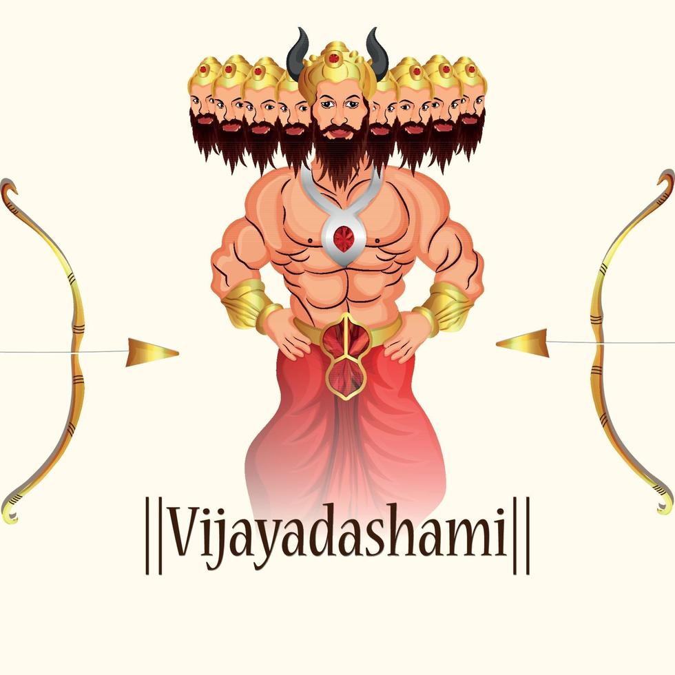 tarjeta de felicitación de invitación vijayadashami con ilustración de vector creativo y fondo