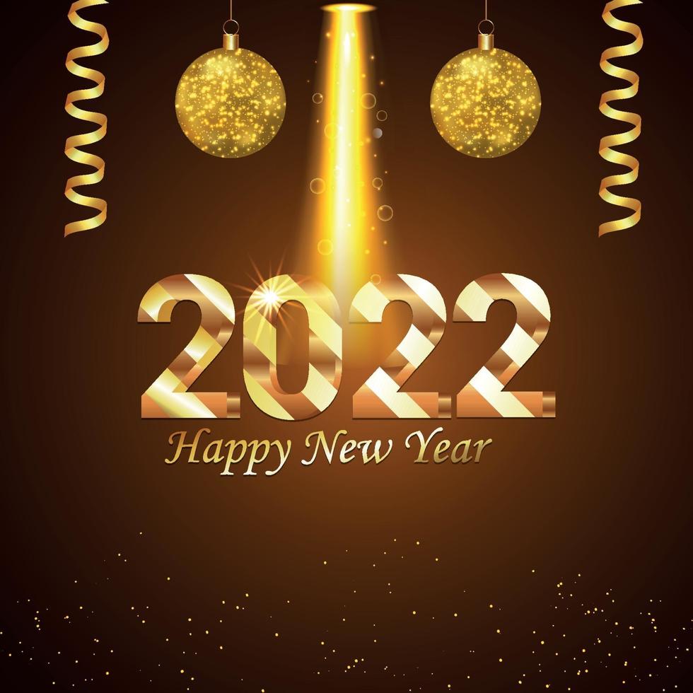 2022 happy new year holiday invitation greeting card with vector golden party balls