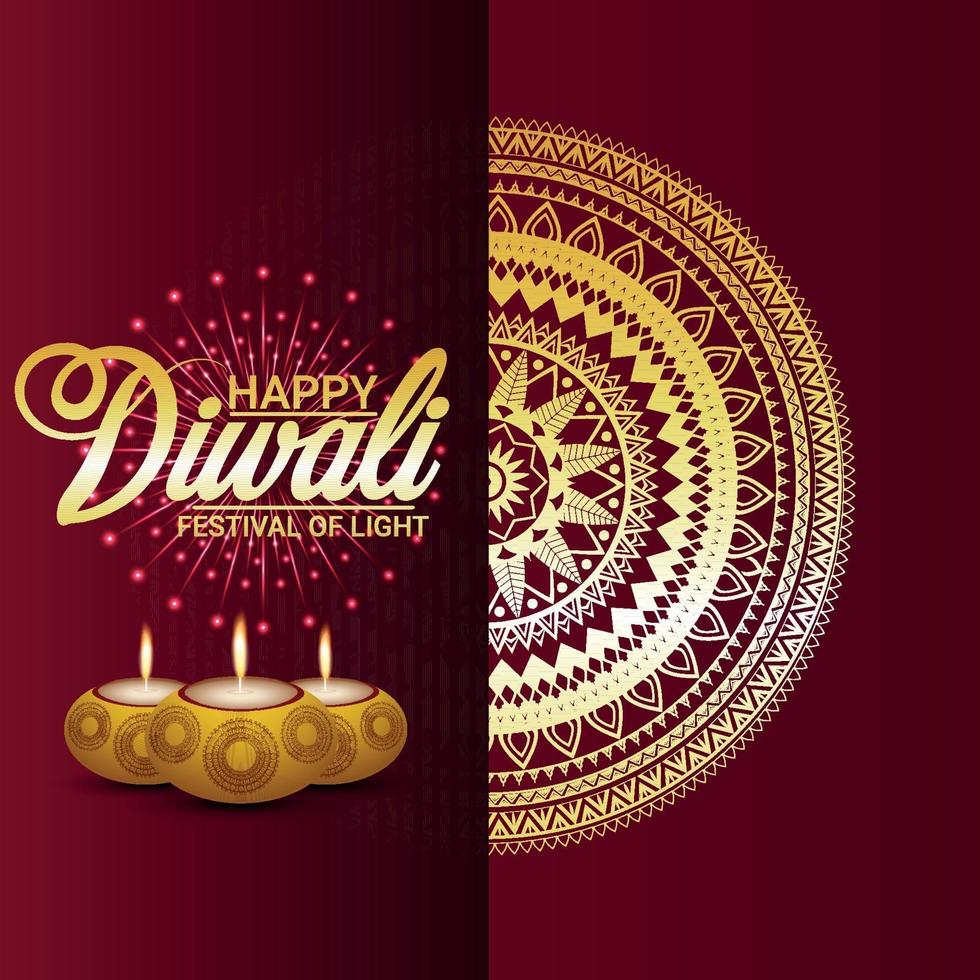 Fondo creativo feliz diwali con fondo mandala creativo y diwali diya vector