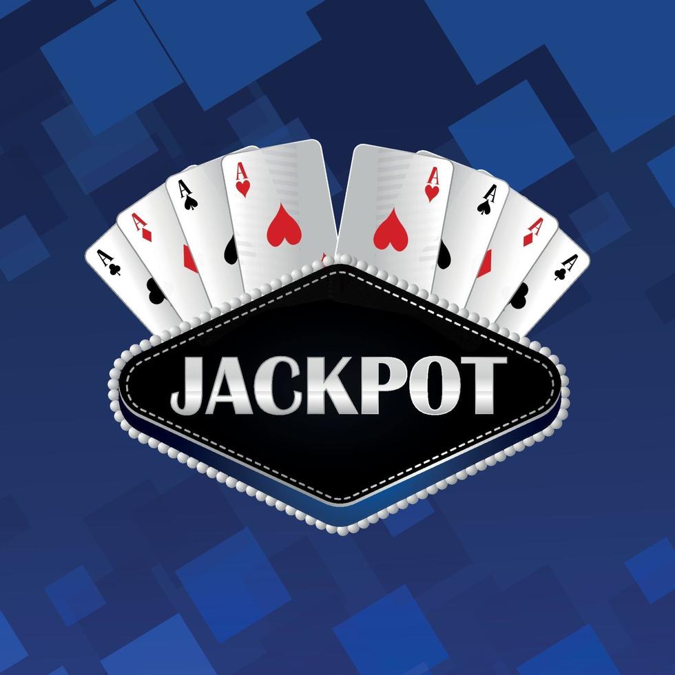 Casino jackpot vector illustration of playing cards on blue background