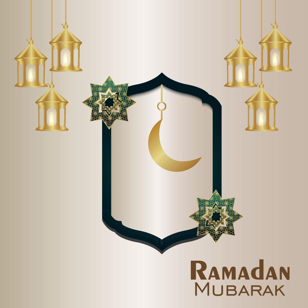 Creative illustration of ramadan kareem golden lantern and moon vector