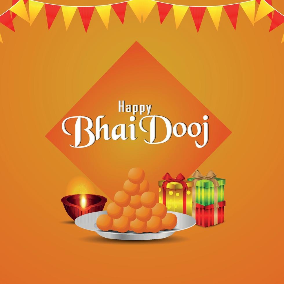 Happy bhai dooj background with merigold and puja thali vector