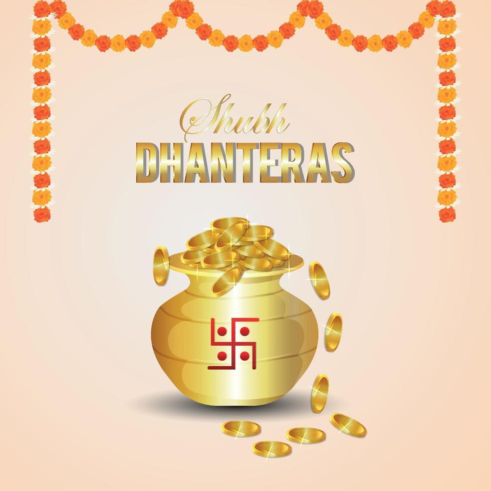 Dhanteras background with Coin Pot and diya vector