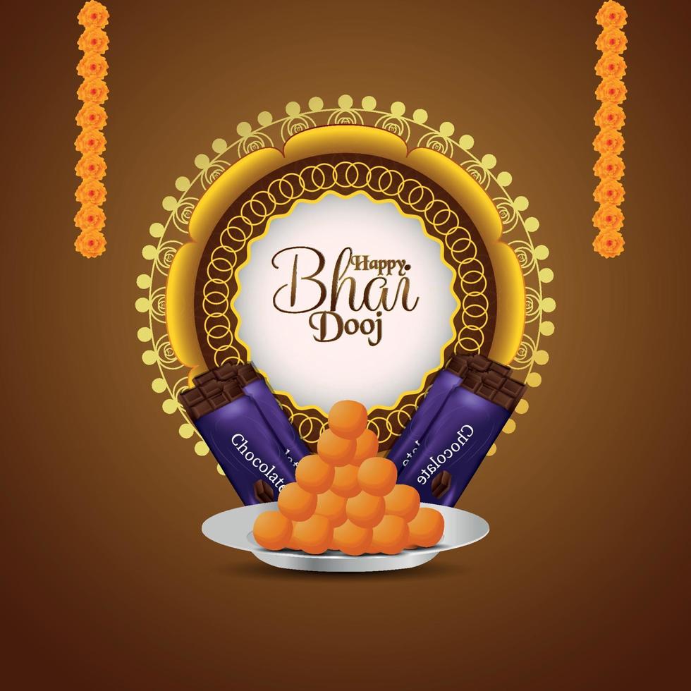 Happy bhai dooj background and creative diya vector