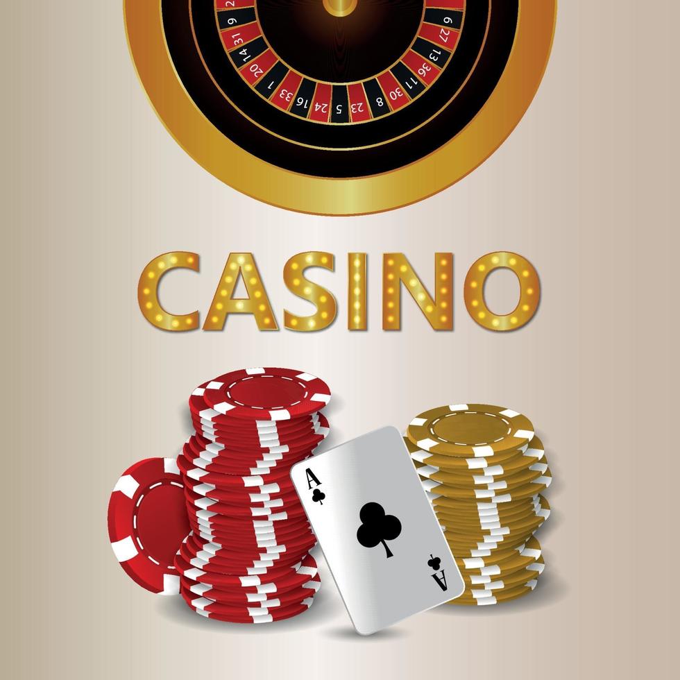 Casino gambling game with casino chips and roulette vector