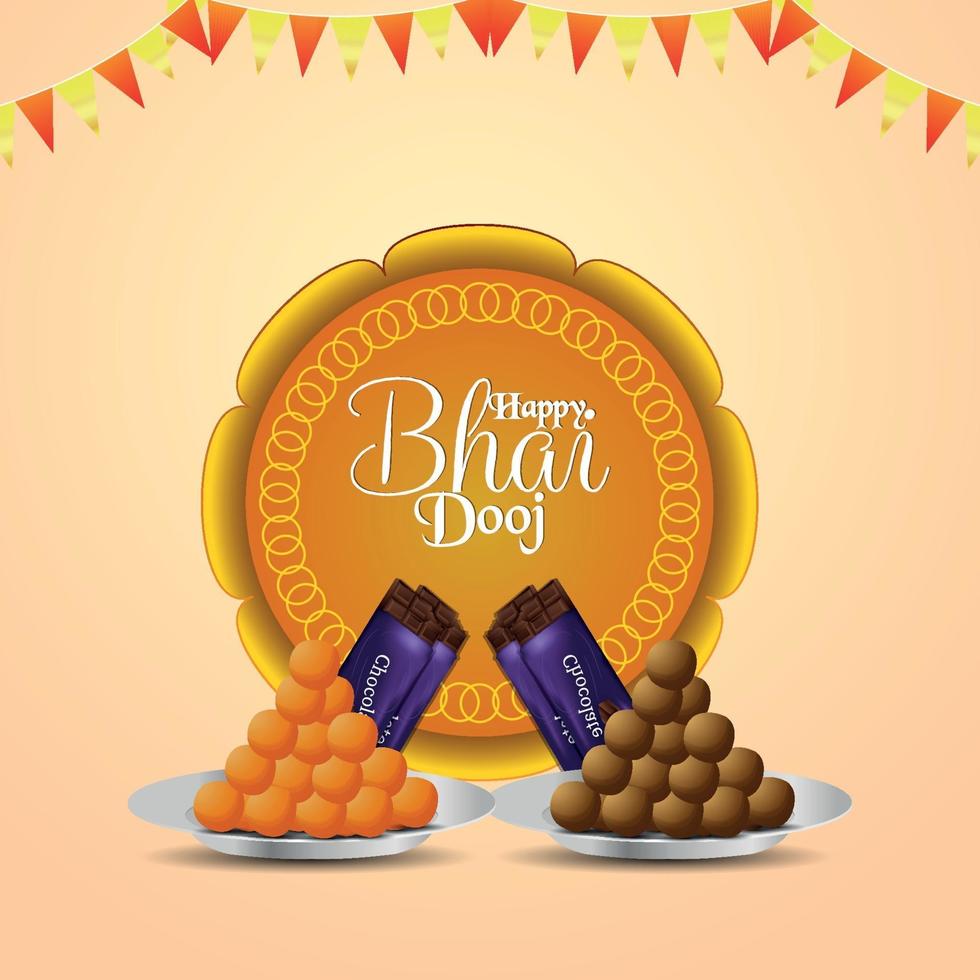 Happy bhai dooj background with merigold and puja thali vector