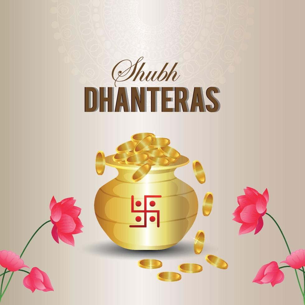 Fondo de venta de Dhanteras con bote de monedas y diya. vector