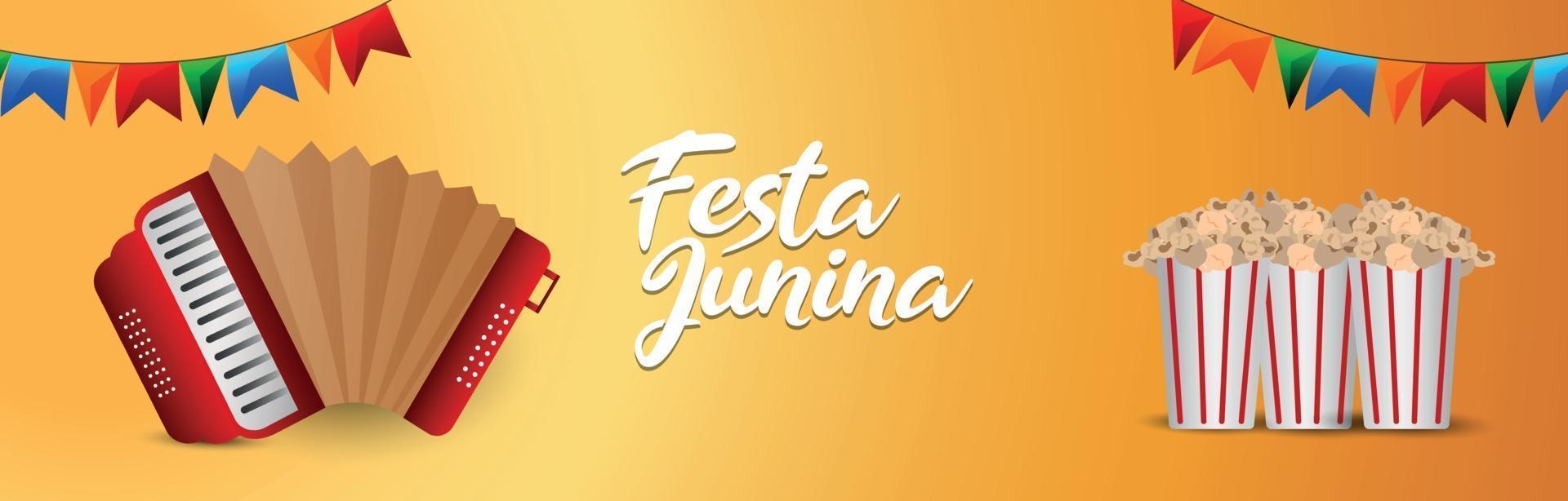 Tarjeta de felicitación de invitación de festa junina con ilustración de vector creativo con linterna de papel y guitarra