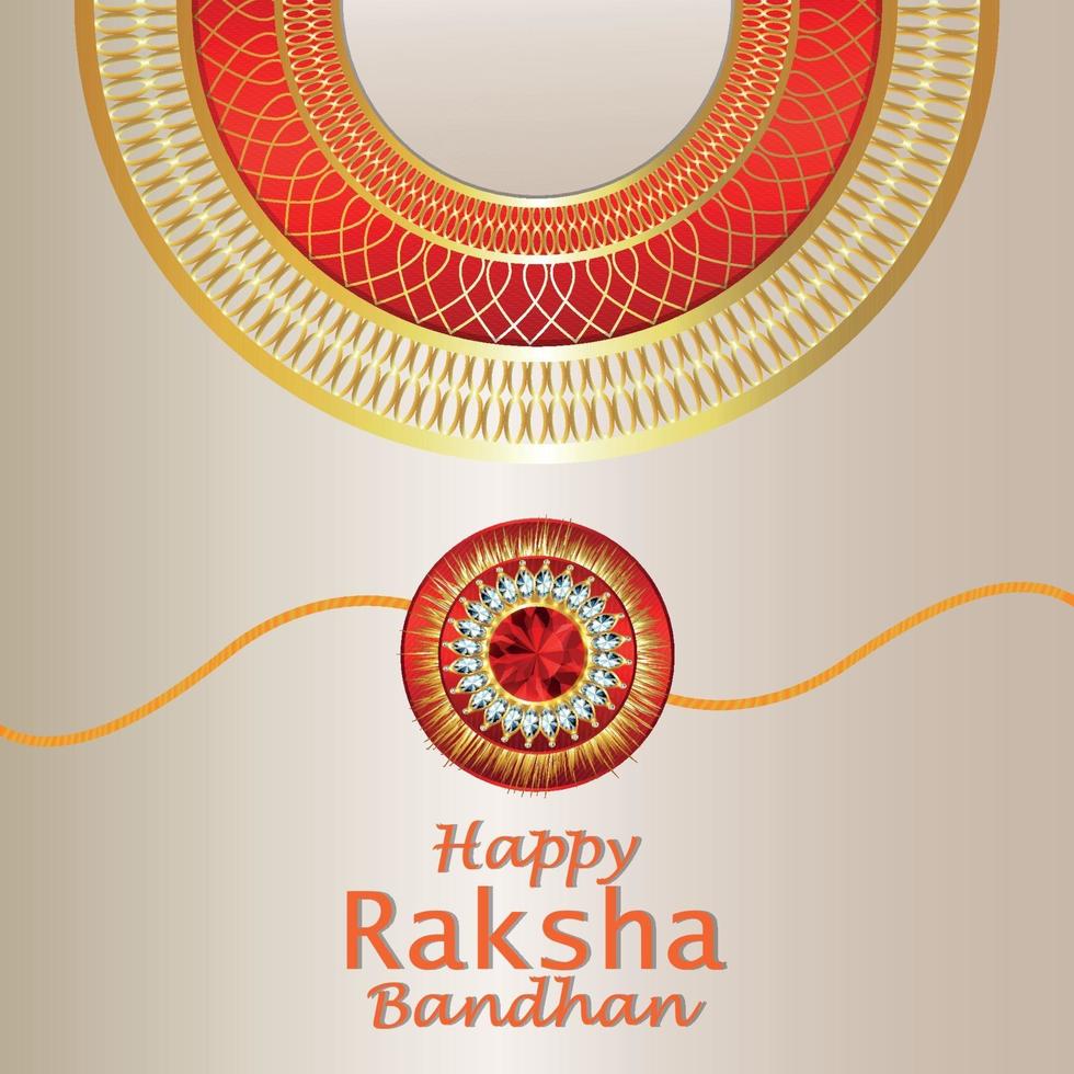 Feliz celebración raksha bandhan tarjeta de felicitación con crystal rakhi sobre fondo blanco. vector