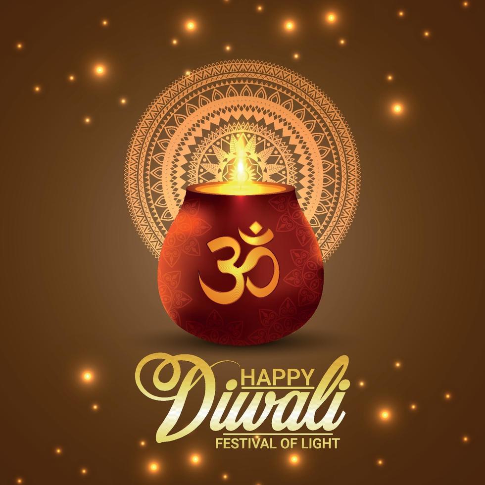 Happy diwali creative vector illustration with creative glowing pot
