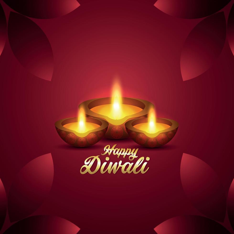 Happy diwali invitation greeting card with vector diwali diya