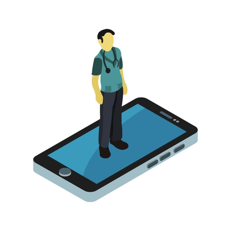 Isometric Doctor Online On Smartphone vector