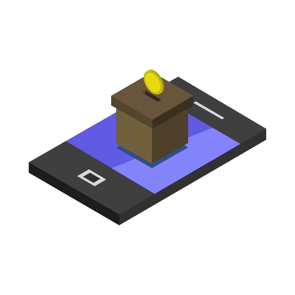 Isometric Donate Money Online On Smartphone vector