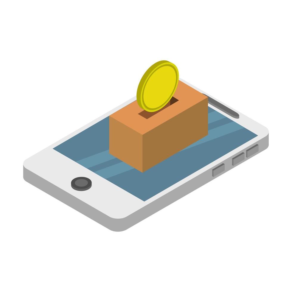 Isometric Donate Money Online On Smartphone vector