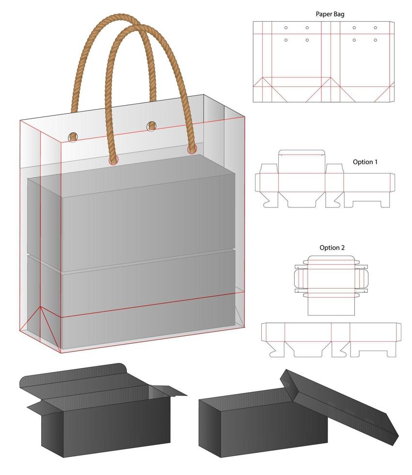 diseño de plantilla troquelada de embalaje de caja. Maqueta 3d vector