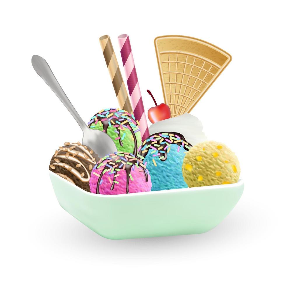 set of an ice cream on a dish vector