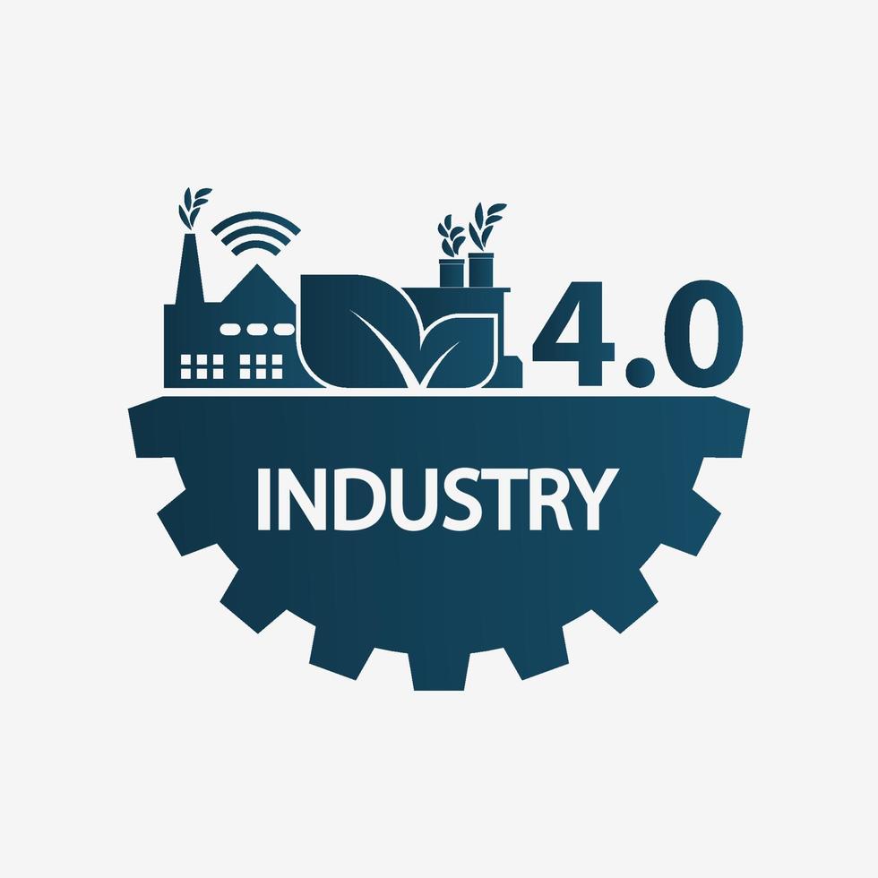 Industria 4.0 icono, logotipo de fábrica, concepto de tecnología ilustración vectorial. vector