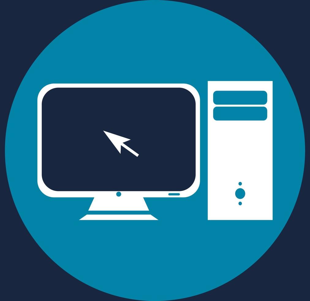 Computer icon.Single flat on the circle on blue background vector