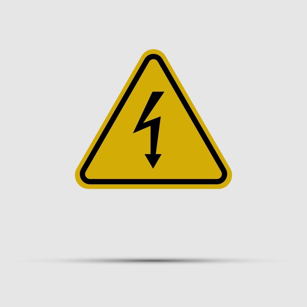 High Voltage Sign.Black arrow isolated in yellow triangle on white background.Warning icon. Vector illustration