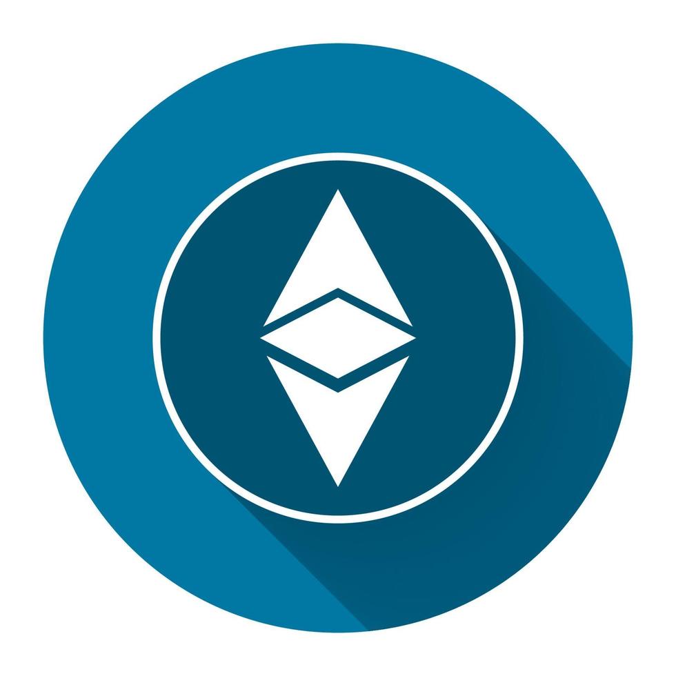 Ethereum icon simbol, logotipo de moneda digital con larga sombra negra, estilo de diseño simple ilustración vectorial. vector