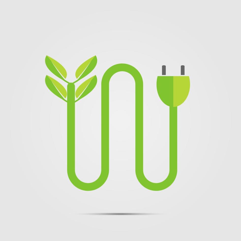 Power plug green two colors ecology emblem or logo. Vector illustration