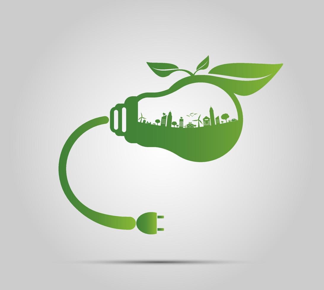 Ecology concept,the world is in the energy saving light bulb green,vector illustration vector