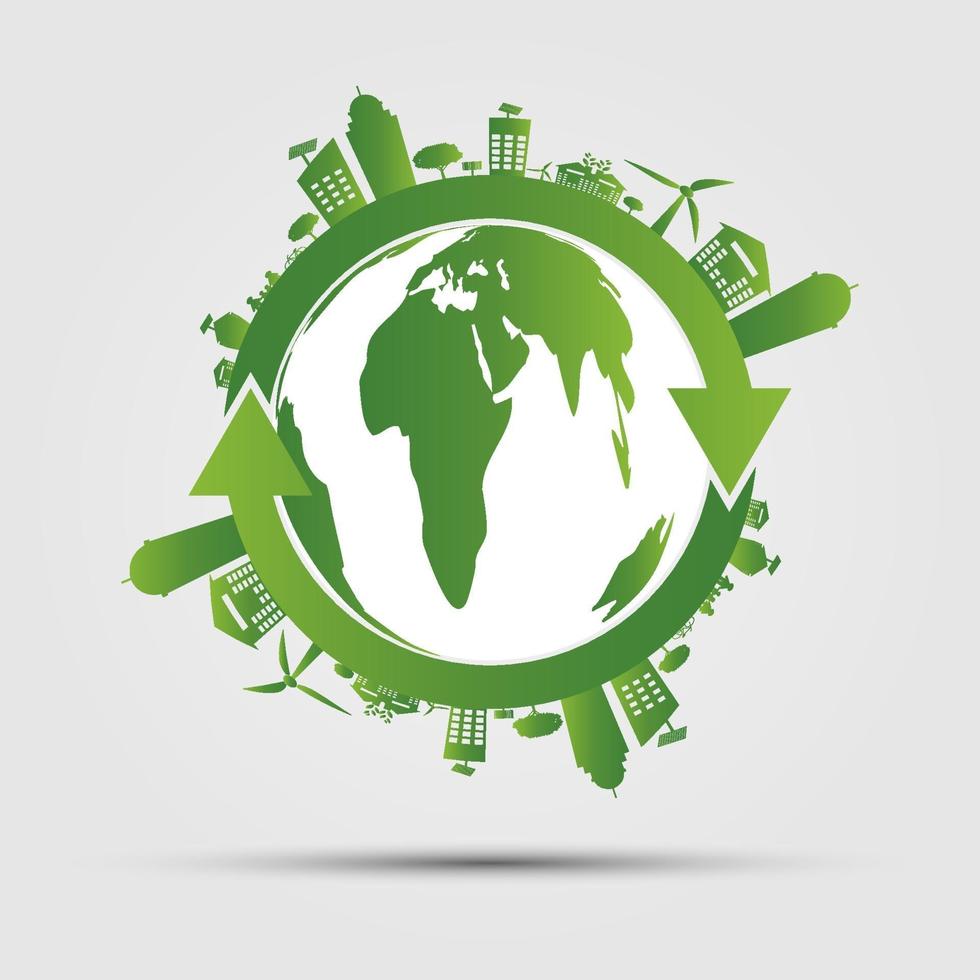 Ecology concept. save world.GGreen Cities Helps the World With Eco-Friendly Concepts.vector illustration vector