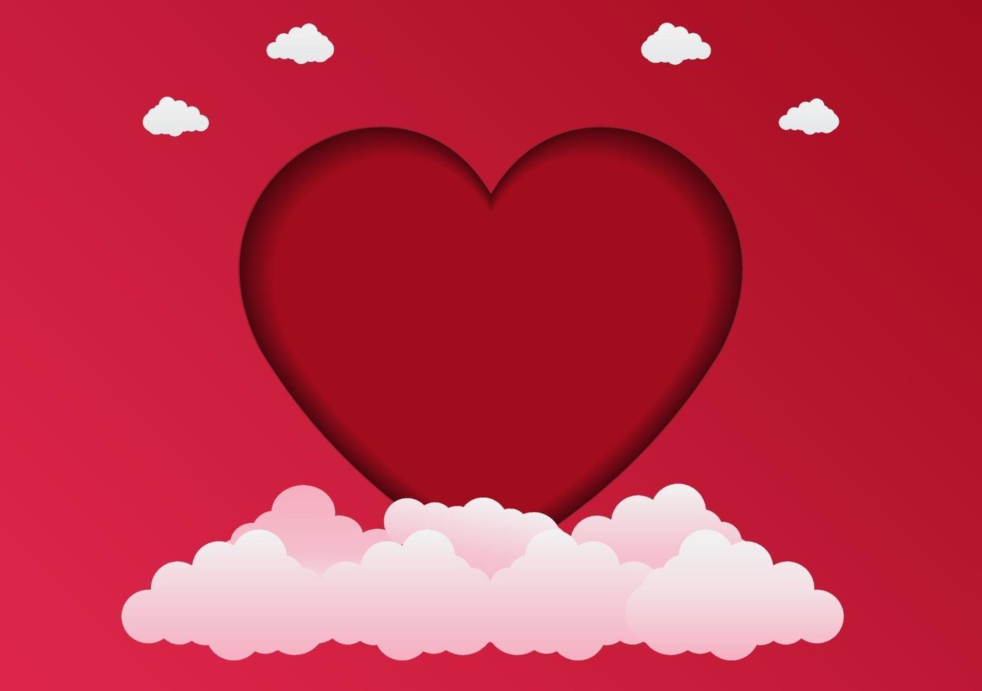 tarjeta del día de san valentín en un marco de corazón, estilo de arte de papel ilustrador de vectores