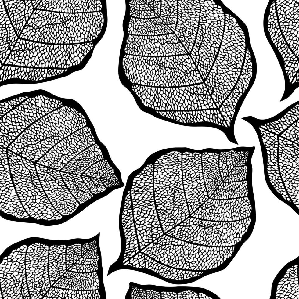 Black sketch leaf seamless pattern. Elegant beautiful nature ornament for fabric, wrapping and textile. Scrapbook black and white paper. vector