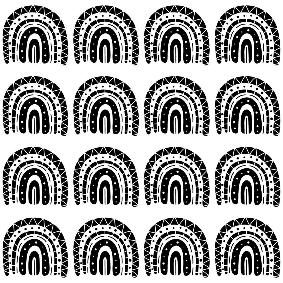 Boho rainbow black and white seamless pattern vector