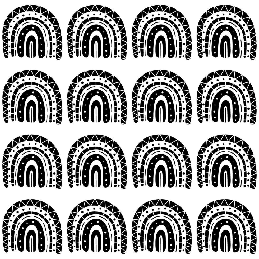 Boho rainbow black and white seamless pattern vector