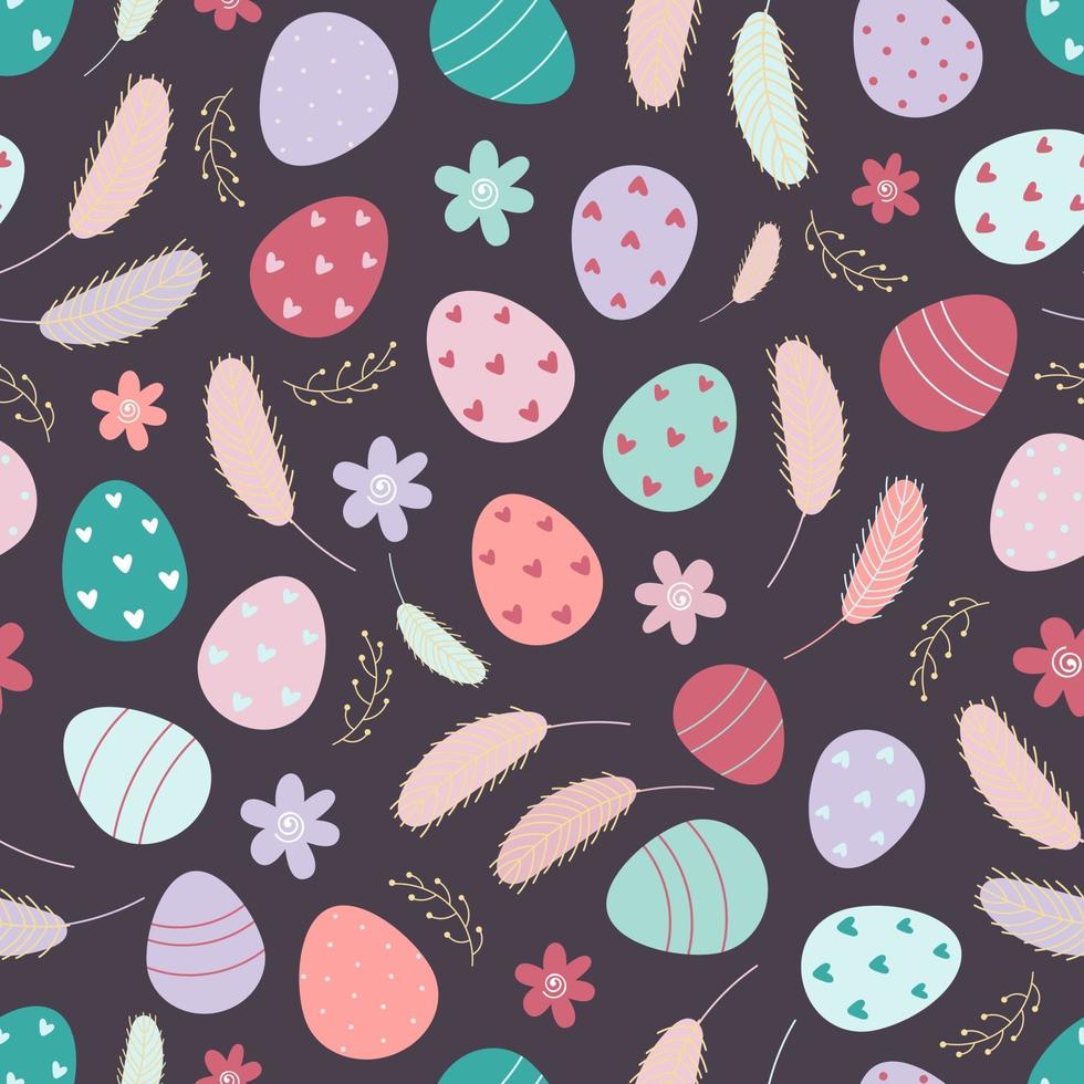 huevos de pascua decorados de patrones sin fisuras. fondo de pascua. diseño para textiles, empaques, envoltorios, tarjetas de felicitación, papel, imprenta. ilustración vectorial vector