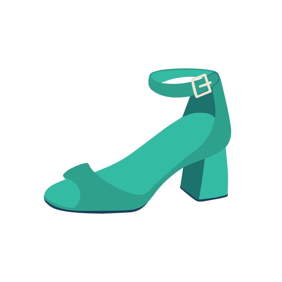 Sandalias de mujer verde. zapatos de tacón bajo ilustración plana de vector