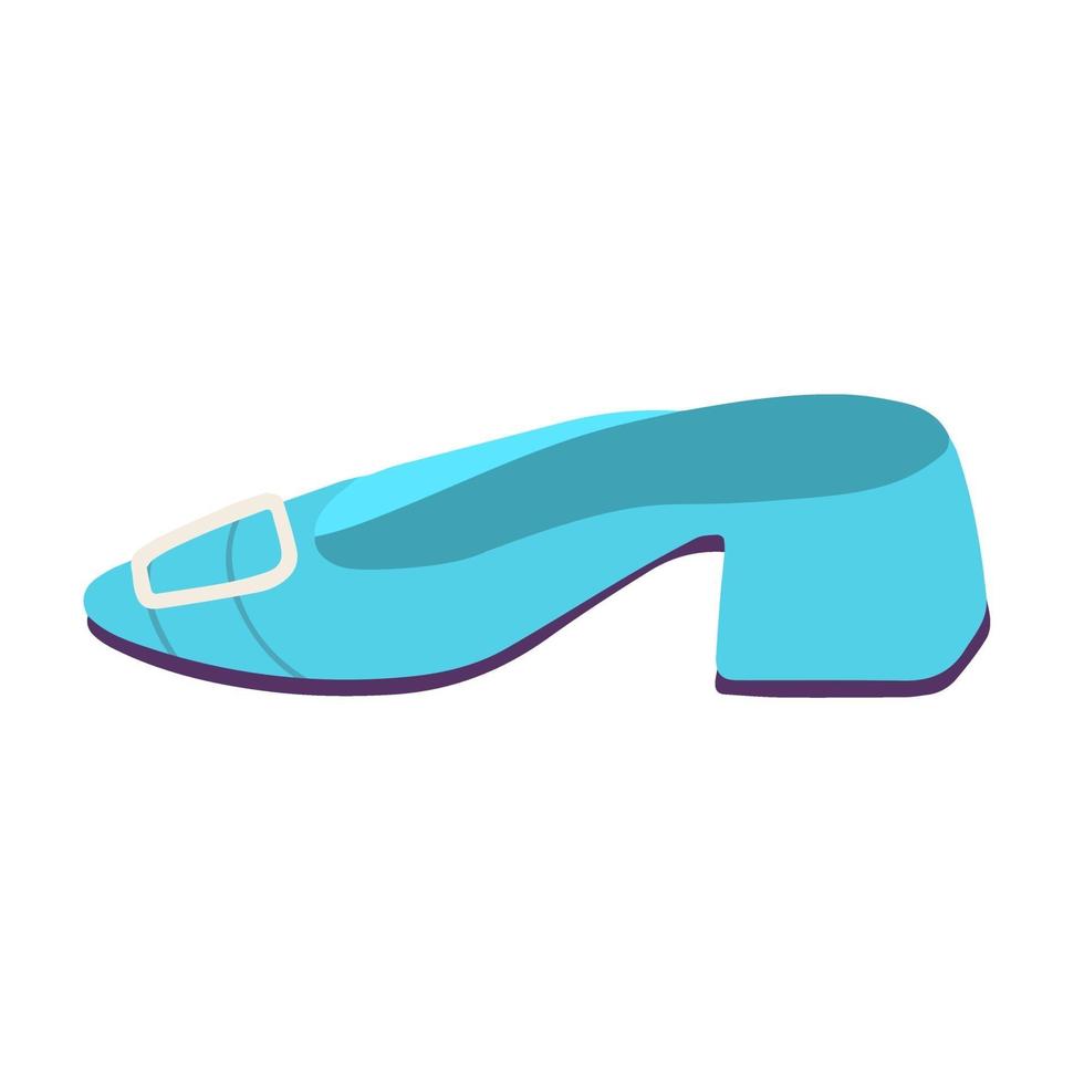 Blue sandals on a low square heel. Fashionable women s shoes Vector flat illustration