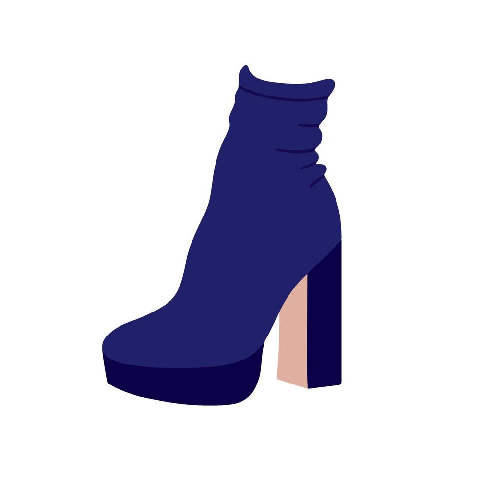 Blue high-heeled boots. Winter or autumn shoes. Vector illustration in flat cartoon style