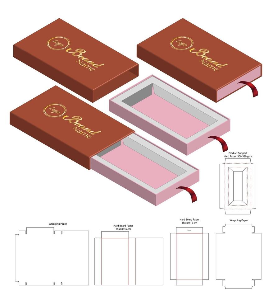 diseño de plantilla troquelada de embalaje de caja. Maqueta 3d vector