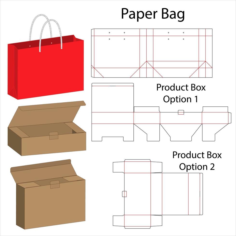 diseño de plantilla troquelada de embalaje de caja. Maqueta 3d vector