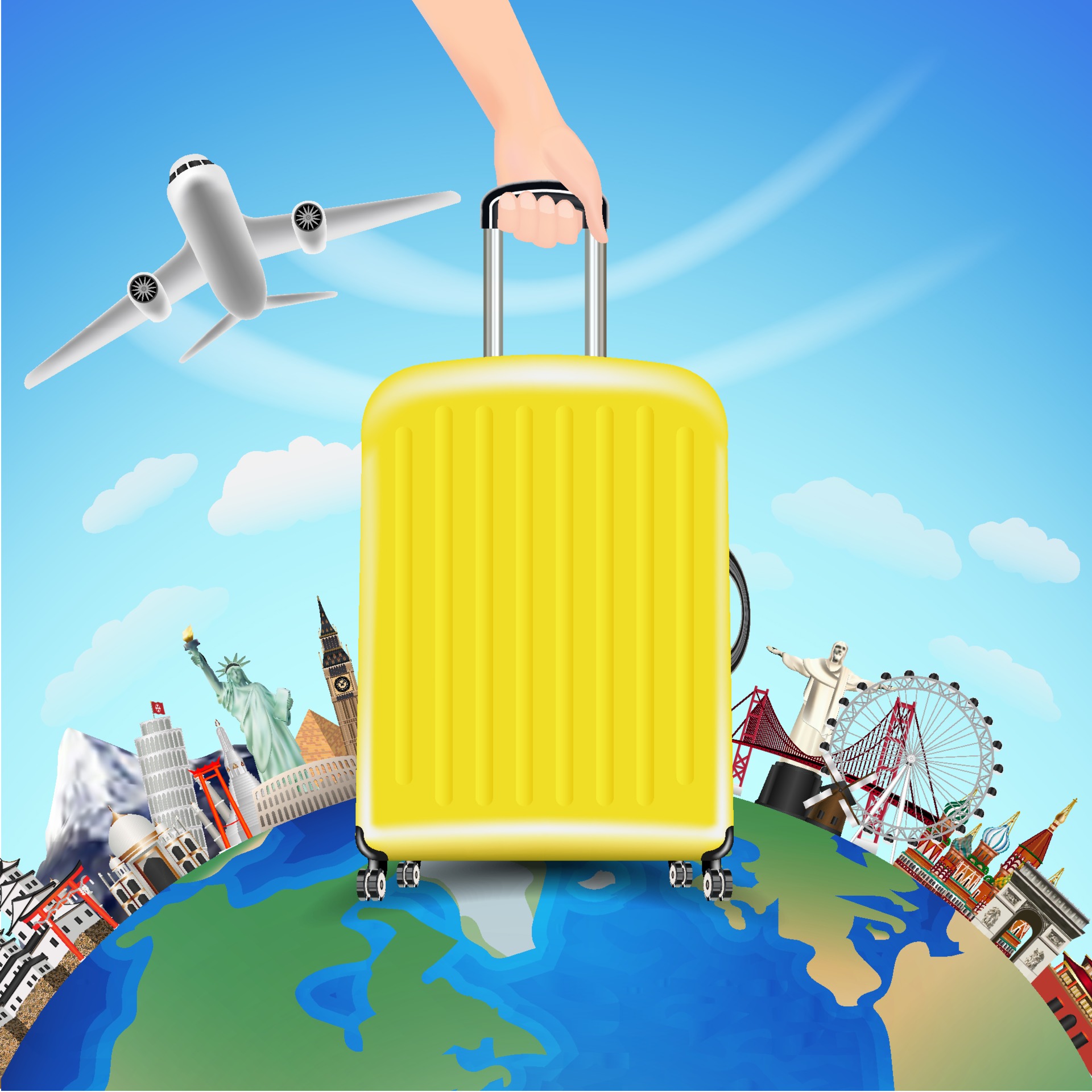 travel around the world with airplane and bag 2302644 Vector Art